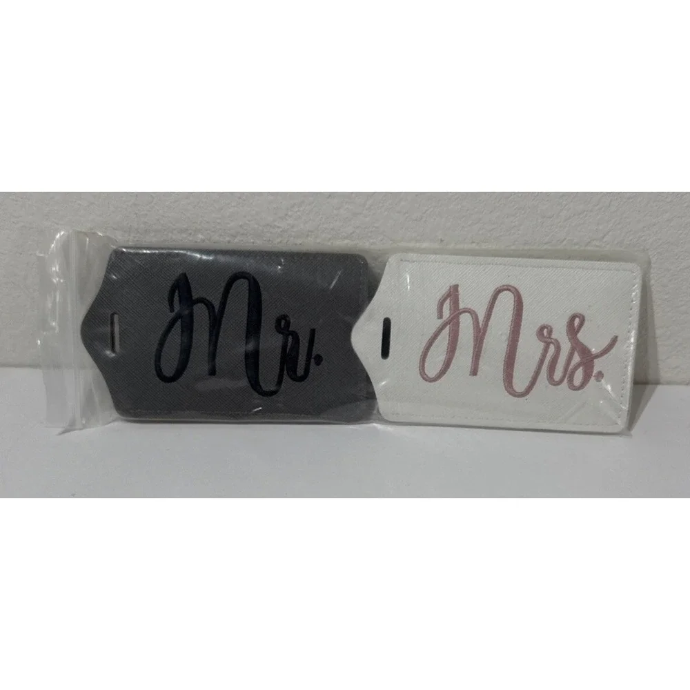 Mr & Mrs Luggage Tag SET Faux Leather Gray/White 4